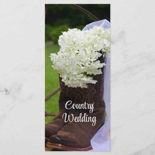 Rustic Hydrangea und Cowboy Boots Western Wedding Programm (Vorderseite)