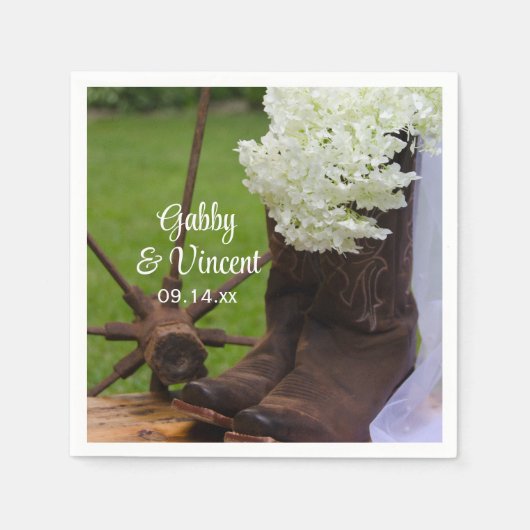 Rustic Hydrangea und Cowboy Boots Western Wedding Serviette (Vorderseite)