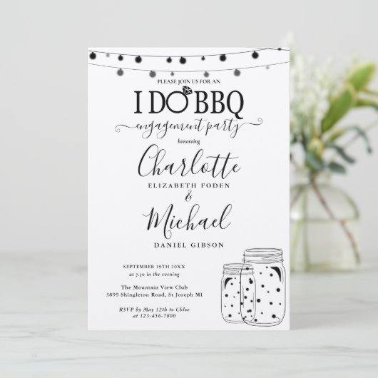 Rustic I Do GRILLEN Mason Jar String Lights Verlob Einladung (Stehend Vorderseite)
