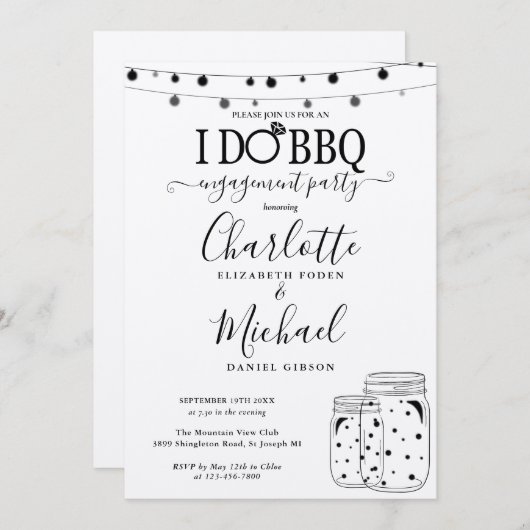 Rustic I Do GRILLEN Mason Jar String Lights Verlob Einladung (Vorne/Hinten)