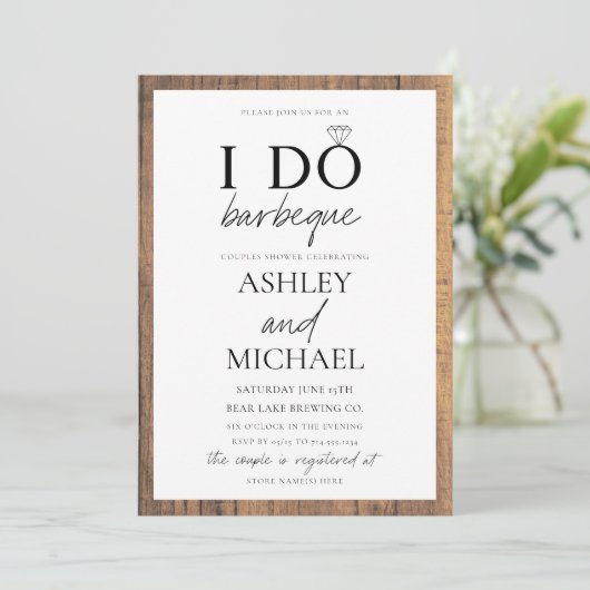 Rustic I DO GRILLEN Simple Script Foto Dusche Einladung (Stehend Vorderseite)