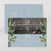 Rustic Icy Blue Foliage Wedding Save the Date Postkarte (Vorne/Hinten)