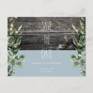 Rustic Icy Blue Foliage Wedding Save the Date Postkarte