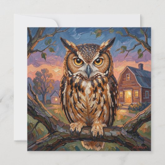 Rustic Impasto Great Horned Owl Blank (Vorderseite)
