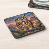 Rustic Impasto Great Horned Owl  Getränkeuntersetzer (Linke Seite)