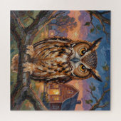 Rustic Impasto Great Horned Owl  Puzzle (Horizontal)