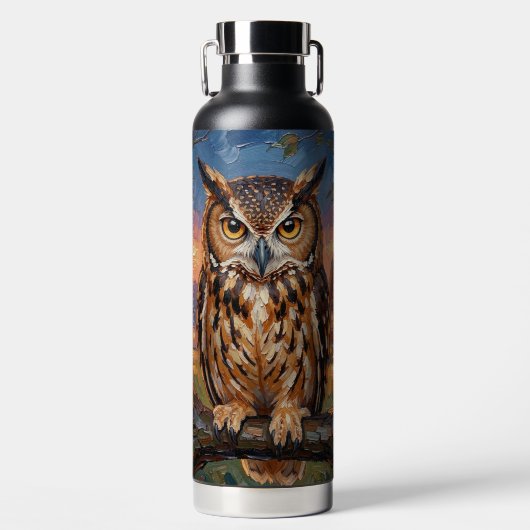 Rustic Impasto Great Horned Owl  Trinkflasche (Vorderseite)