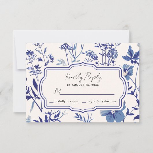 Rustic Indigo Blue Wildblume Wedding RSVP (Vorderseite)