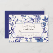 Rustic Indigo Blue Wildblume Wedding RSVP (Vorne/Hinten)