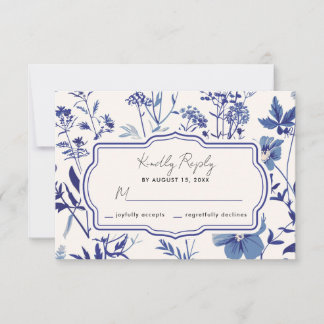 Rustic Indigo Blue Wildblume Wedding RSVP