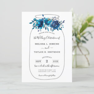 Rustic Indigo Peony Mason Jar Wedding Einladung
