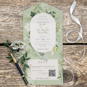 Rustic Ivy Ferns & Greenery Sage Green QR Code All In One Einladung