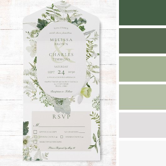 Rustic Ivy Ferns & Greenery Weißes Abendessen All In One Einladung