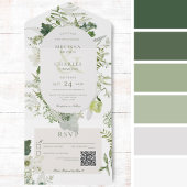 Rustic Ivy Ferns & Greenery White QR Code All In One Einladung