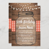 Rustic Jar Birthday Party Wood Red Gingham Einladung (Vorne/Hinten)