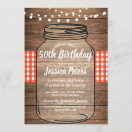 Rustic Jar Birthday Party Wood Red Gingham Einladung