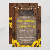 Rustic Jar Birthday Party Wood Sunflower Einladung (Vorne/Hinten)