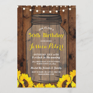 Rustic Jar Birthday Party Wood Sunflower Einladung
