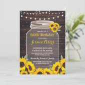 Rustic Jar Birthday Party Wood Sunflower Fireflies Einladung (Stehend Vorderseite)