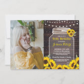 Rustic Jar Birthday Party Wood Sunflower Foto Einladung (Vorderseite)