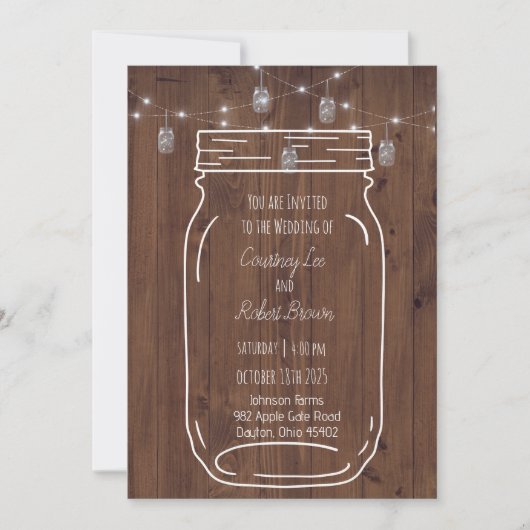 Rustic Jar Twinkle Lights Wedding Einladung (Vorderseite)