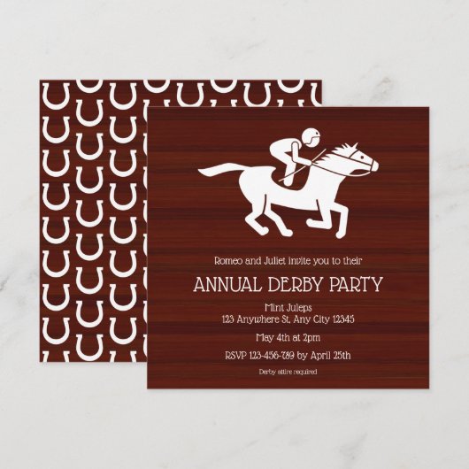 Rustic Jockey Annual Derby Party Invitation Einladung (Vorne/Hinten)