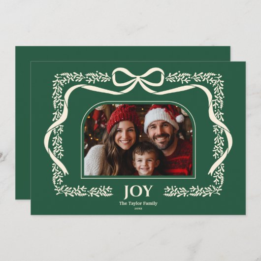 Rustic Josh Christmas Bow Ribbon Foto Frame Einladung (Vorne/Hinten)
