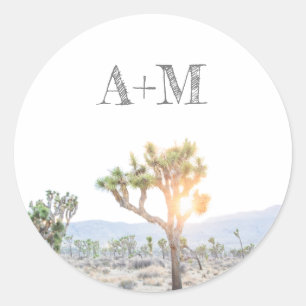 Rustic Joshua Tree Monogram Wedding Runder Aufkleber