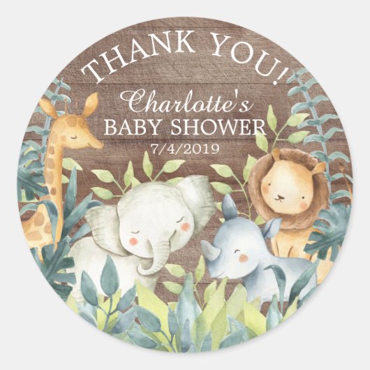 Rustic Jungle Baby Dusche Vielen Dank für Ihre Unt Runder Aufkleber (Vorderseite)