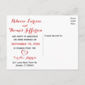 Rustic Just Married Red Gingham Karos Hochzeit Ankündigungspostkarte (Rückseite)