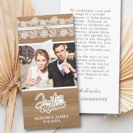 Rustic Just Married Wedding Announcement Thank you Dankeskarte