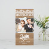 Rustic Just Married Wedding Announcement Thank you Dankeskarte (Stehend Vorderseite)