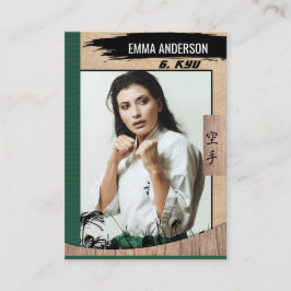 Rustic Karate Green Belt Wood Trading Card Visitenkarte