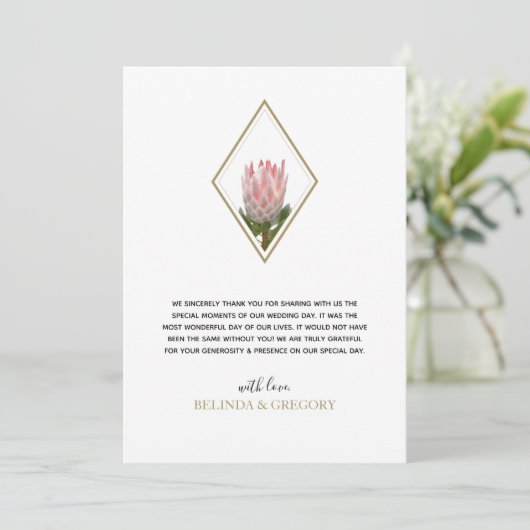 Rustic King Protea Wedding Dankeskarte (Stehend Vorderseite)