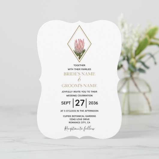 Rustic King Protea Wedding Einladungen (Stehend Vorderseite)