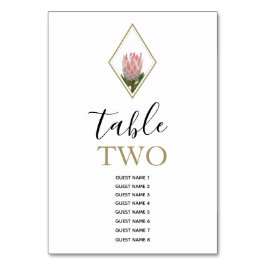 Rustic King Protea Wedding Guest Names Tischnummer