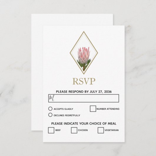 Rustic King Protea Wedding RSVP Cards (Vorne/Hinten)