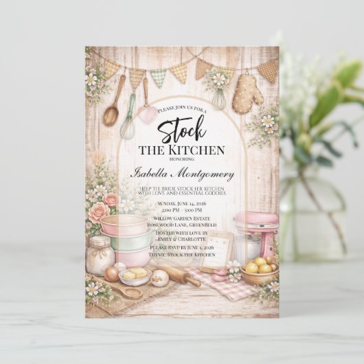 Rustic Kitchen Themed Bridal Shower Einladung (Stehend Vorderseite)