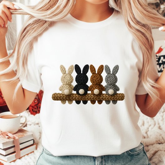 Rustic Knitted Easter Bunnies Farmhouse Style Wome T-Shirt