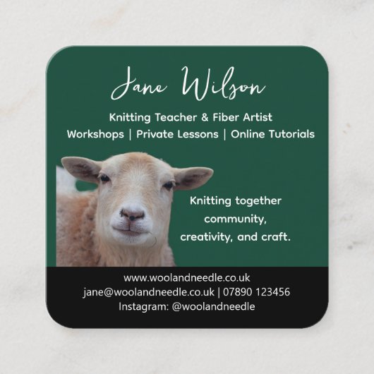 Rustic Knitting Teacher Business Card | Wool Yarn  Quadratische Visitenkarte (Vorderseite)