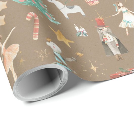 Rustic Kraft Alles Nutcracker Kleines Muster Geschenkpapier (Rolleneckpunkt)