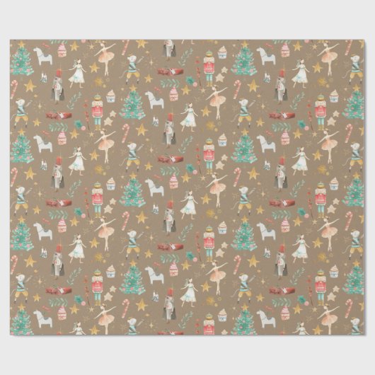 Rustic Kraft Alles Nutcracker Kleines Muster Geschenkpapier (Flach)