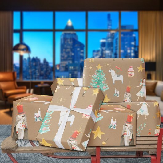 Rustic Kraft Alles Nutcracker Weihnachten Geschenkpapier