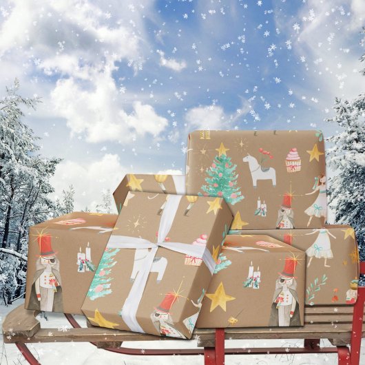 Rustic Kraft Alles Nutcracker Weihnachten Geschenkpapier Set