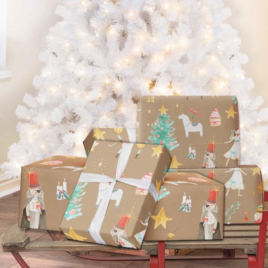 Rustic Kraft Alles Nutcracker Weihnachten Geschenkpapier Set