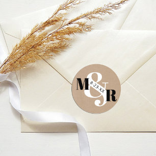 Rustic Kraft Ampersand Monogram Wedding Envelope Runder Aufkleber