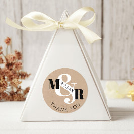 Rustic Kraft Ampersand Monogram Wedding Vielen Dan Runder Aufkleber