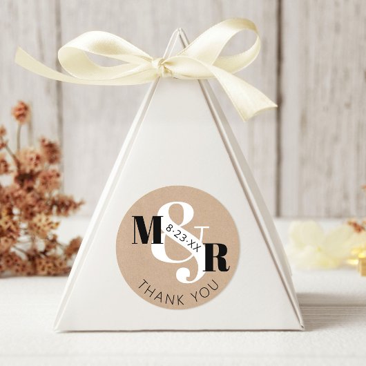 Rustic Kraft Ampersand Monogram Wedding Vielen Dan Runder Aufkleber