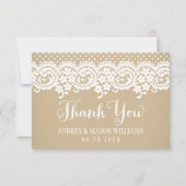 Rustic Kraft and Lace Wedding Monogram Dankeskarte (Vorderseite)