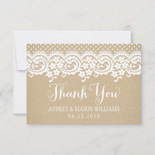 Rustic Kraft and Lace Wedding Monogram Dankeskarte (Vorderseite)